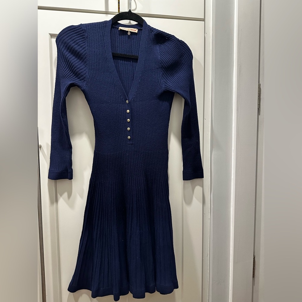 Tanya Taylor Navy Blue Long Sleeve Dress
